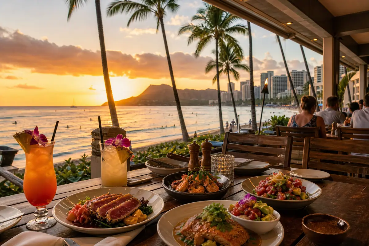 Photoreal Duke's Waikiki beachside dining on Oahu