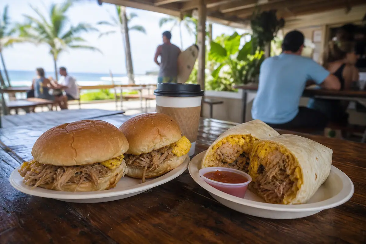 Photoreal Kono's breakfast and sandwich scene on Oahu
