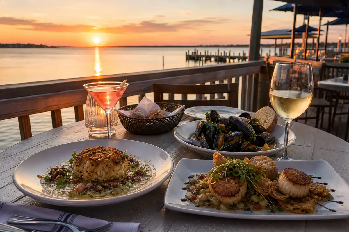 Photoreal bayfront dinner scene representing Fager's Island in Ocean City