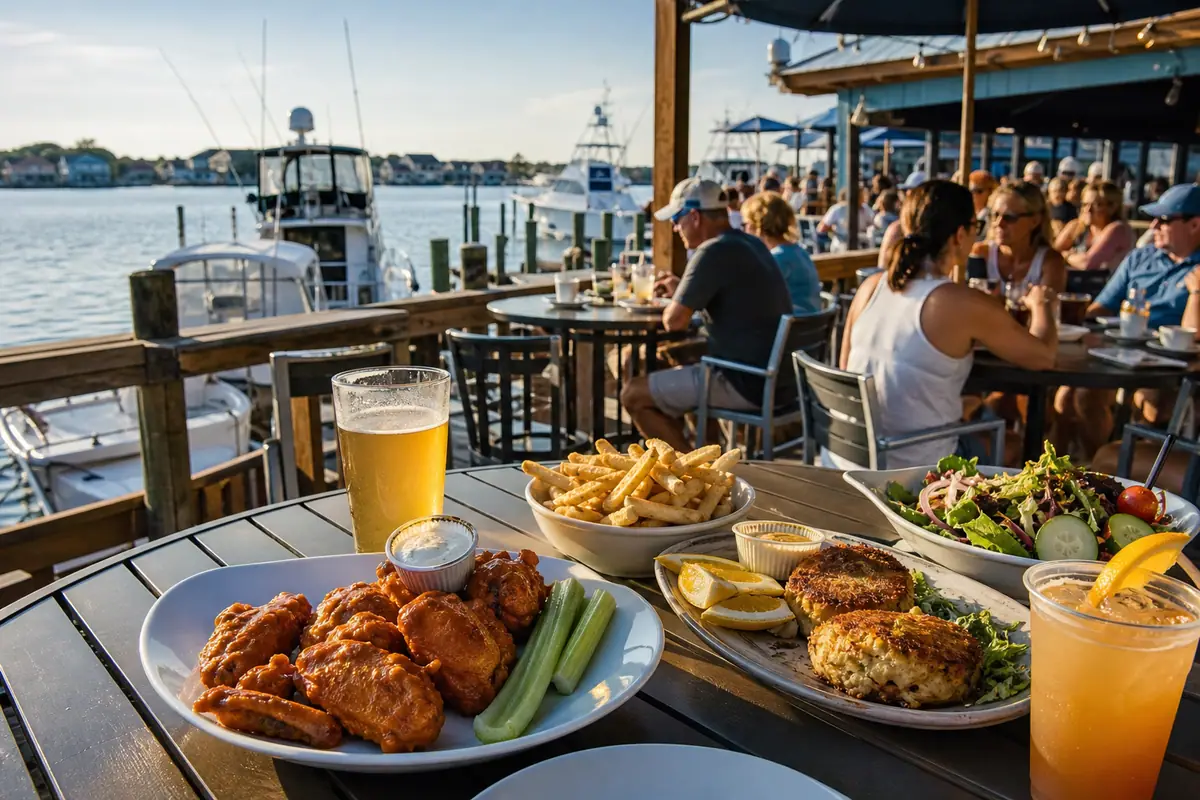 Photoreal harborfront bar-and-grill meal representing Harborside Bar & Grill in Ocean City