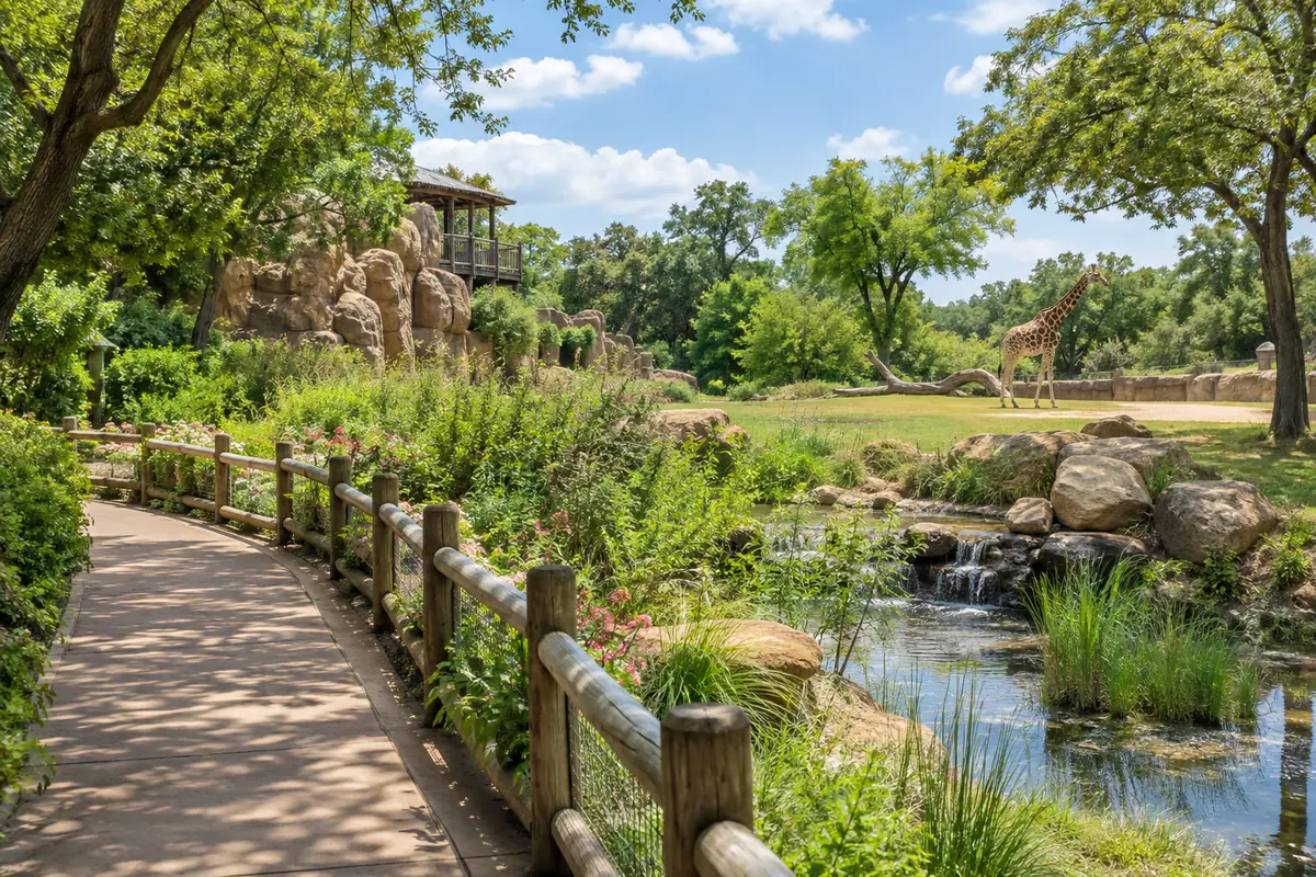 Photoreal travel-editorial view of Oklahoma City Zoo in Oklahoma City, Oklahoma