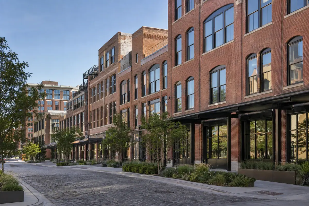 Photoreal travel-editorial view of Block 16 in Omaha, Nebraska