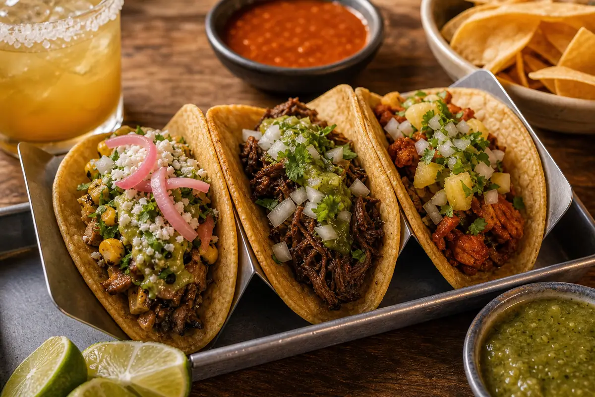 Photoreal taco plate representing Black Rooster Taqueria
