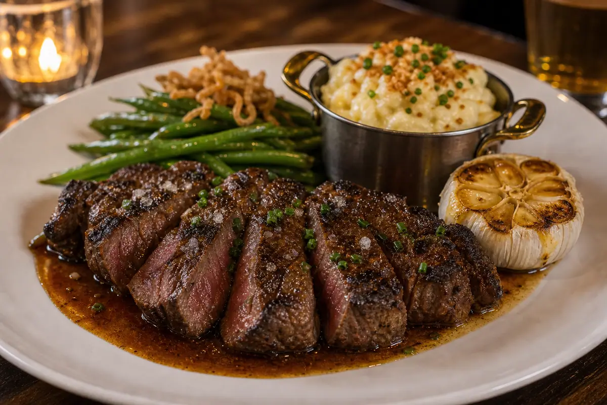 Photoreal refined American dinner plate representing Luke's Kitchen and Bar