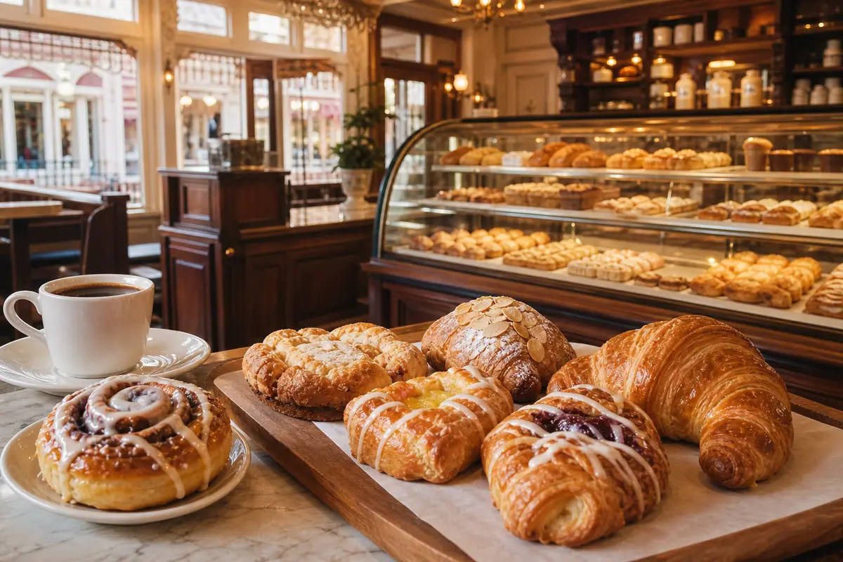 Photoreal pastries and coffee inside Main Street Bakery at Magic Kingdom