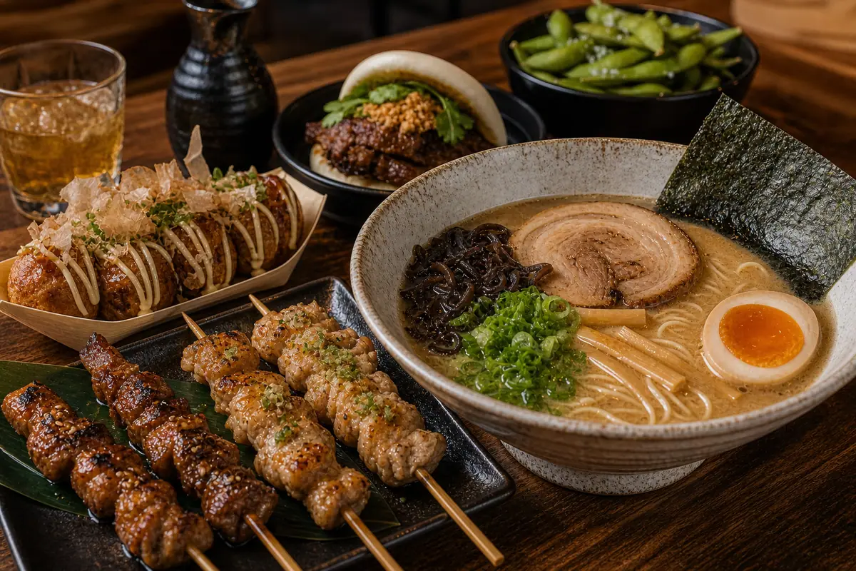 Photoreal ramen and Japanese comfort-food spread representing Susuru