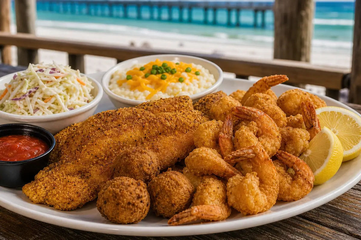 Photoreal beachfront seafood platter representing Harpoon Harry's Beachfront Restaurant