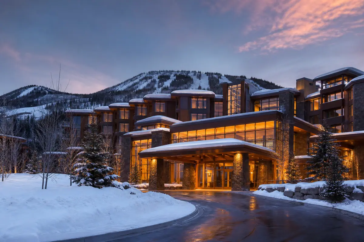 Photorealistic travel-editorial view of Grand Hyatt Deer Valley in Park City, Utah
