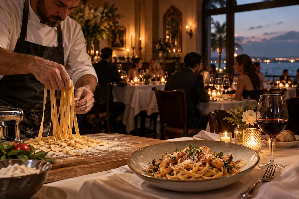 Photoreal travel-editorial view of Angelena's Ristorante Italiano in Pensacola, Florida