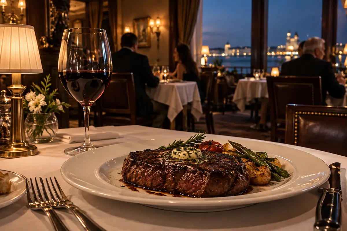 Photoreal travel-editorial view of Jackson's Steakhouse in Pensacola, Florida