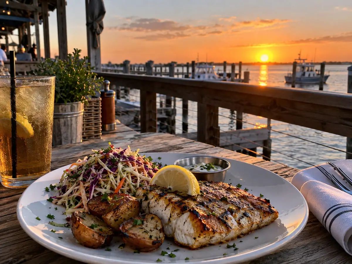 Photoreal travel-editorial view of The Oar House in Pensacola, Florida