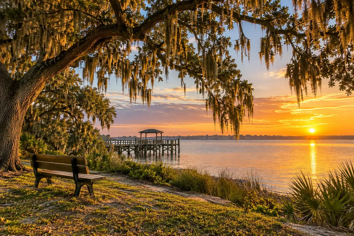 Photoreal travel-editorial view of Bayview Park in Pensacola, Florida