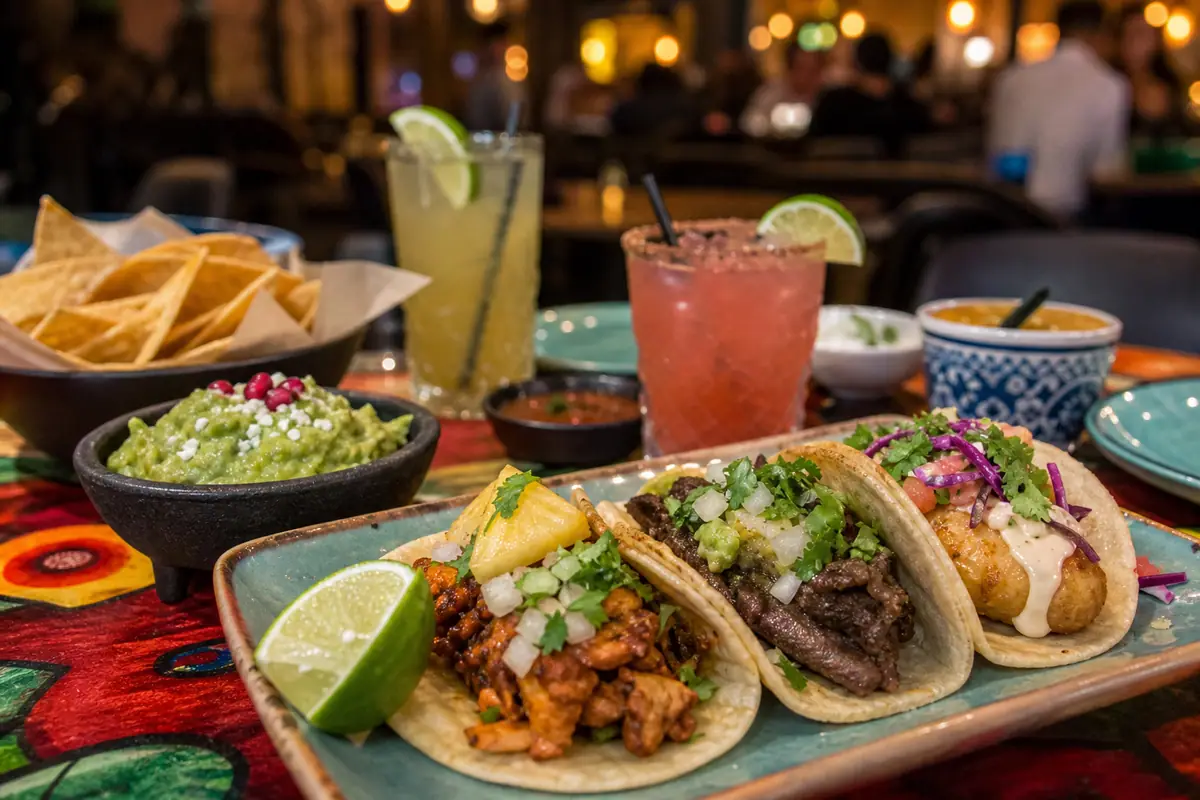 Photoreal colorful tacos and cocktails representing El Vez in Philadelphia