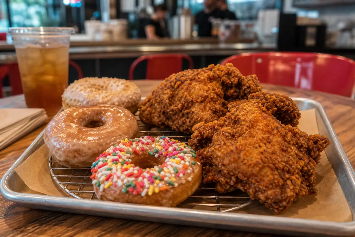 Photoreal fried chicken and donuts representing Federal Donuts & Chicken in Philadelphia