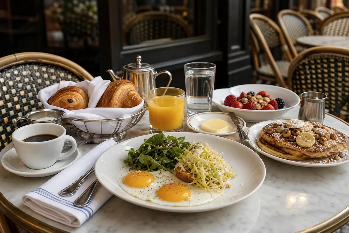 Photoreal brasserie-style brunch spread representing Parc in Philadelphia