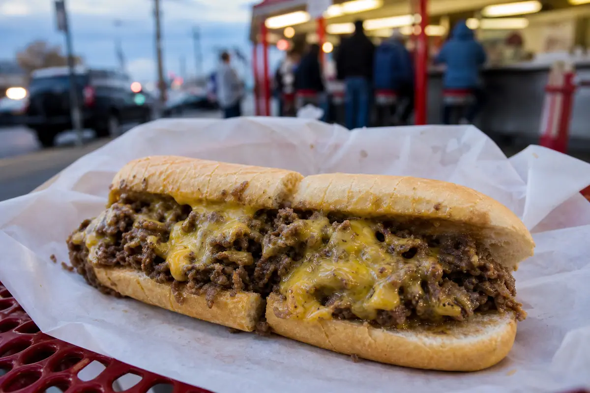 Photoreal cheesesteak representing Pat's King of Steaks in Philadelphia