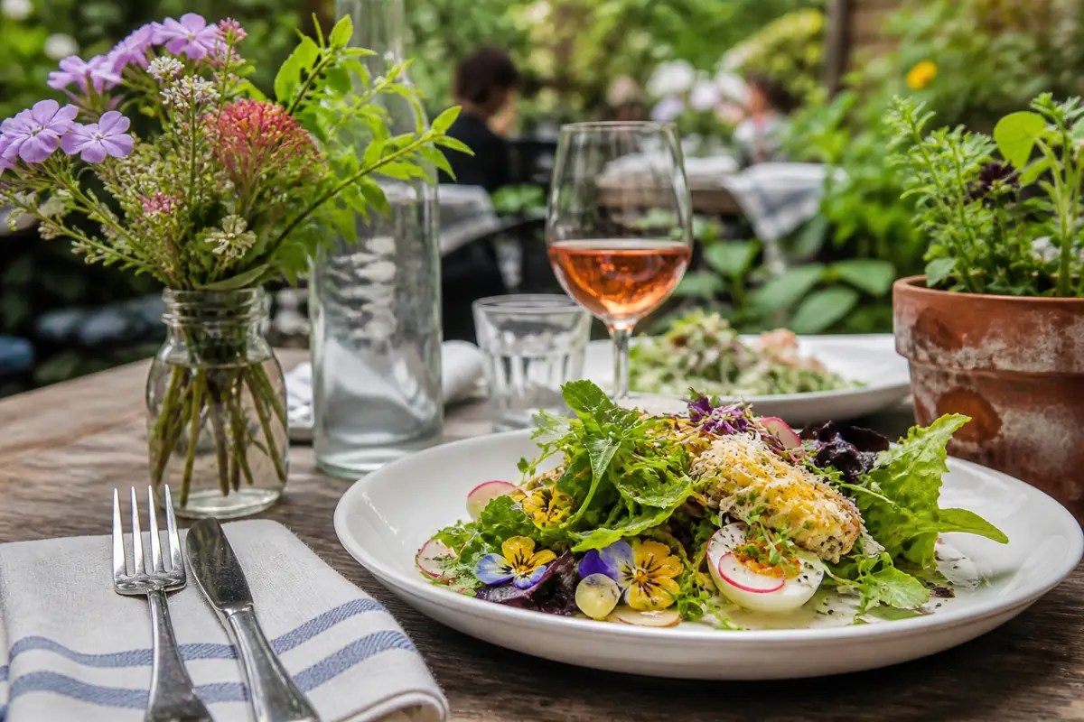 Photoreal garden-style brunch plate representing Talula's Garden in Philadelphia