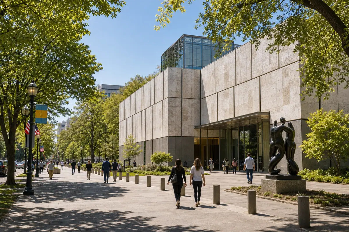 Photoreal Barnes Foundation exterior along the Benjamin Franklin Parkway in Philadelphia