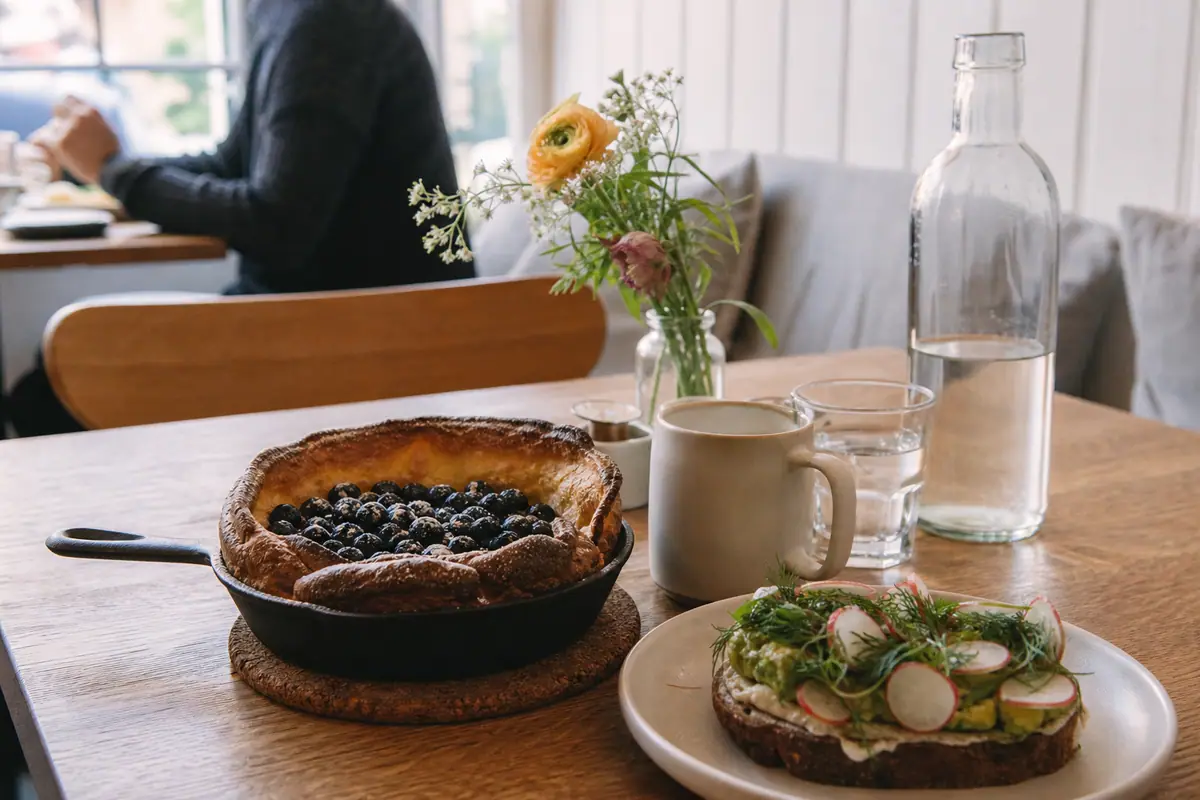Photoreal dining or food scene representing Broder Cafe in Portland
