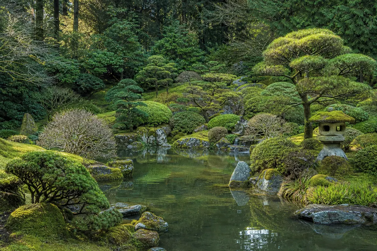 Photoreal view of Portland Japanese Garden in Portland