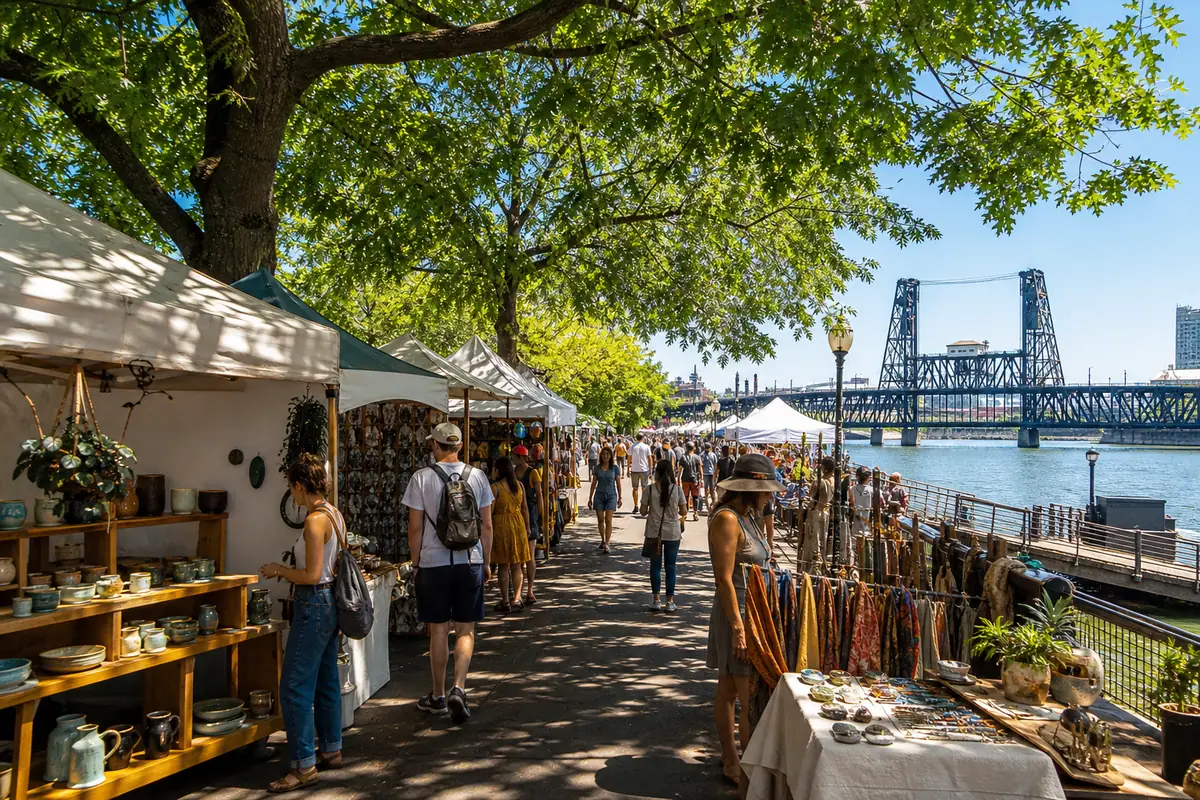 Photoreal view of Portland Saturday Market in Portland