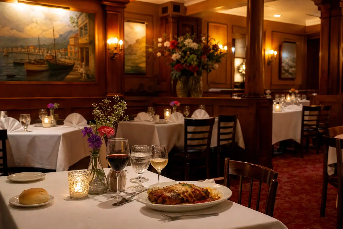 Photoreal travel-editorial view of Camille’s in Providence, Rhode Island