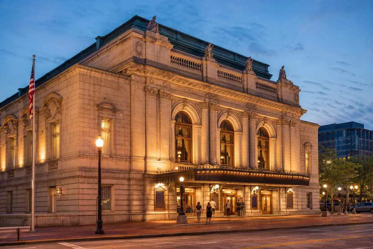 Photoreal travel-editorial view of Providence Performing Arts Center in Providence, Rhode Island