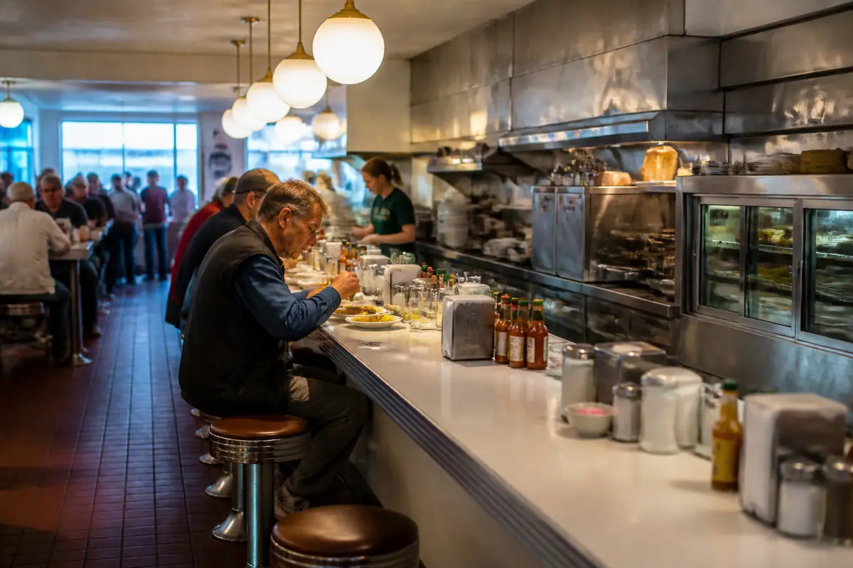 Photorealistic travel-editorial view of Big Ed's City Market in Raleigh, North Carolina