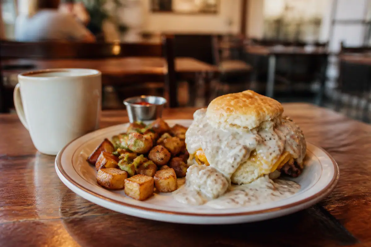 Photorealistic travel-editorial view of Biscuit Head in Raleigh, North Carolina