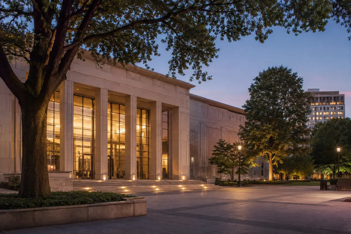Photoreal civic facade of the North Carolina Museum of History in Raleigh