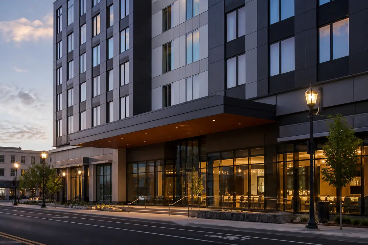 Photorealistic travel-editorial view of Whitney Peak Hotel in Reno, Nevada