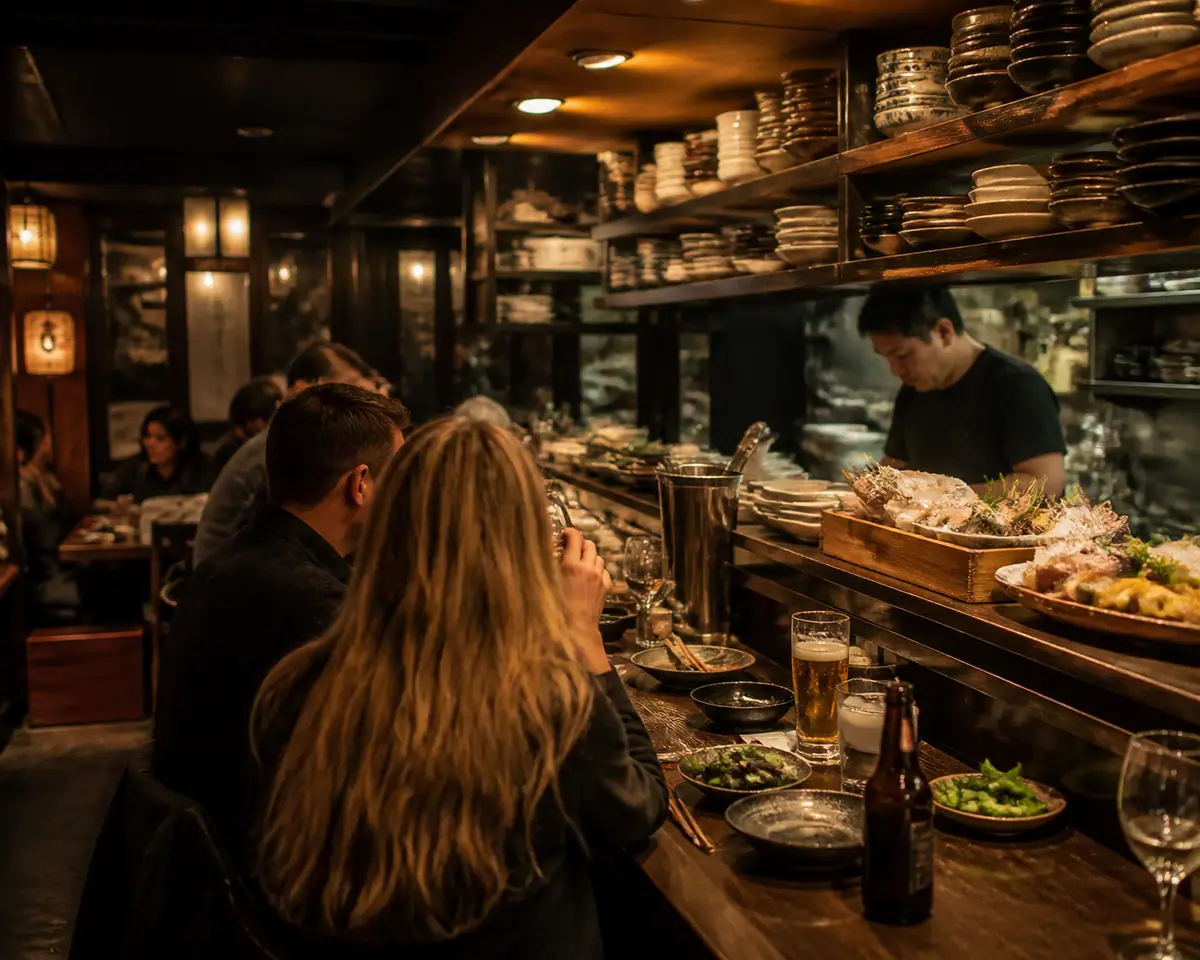Photorealistic travel-editorial view of Kauboi Izakaya in Reno, Nevada