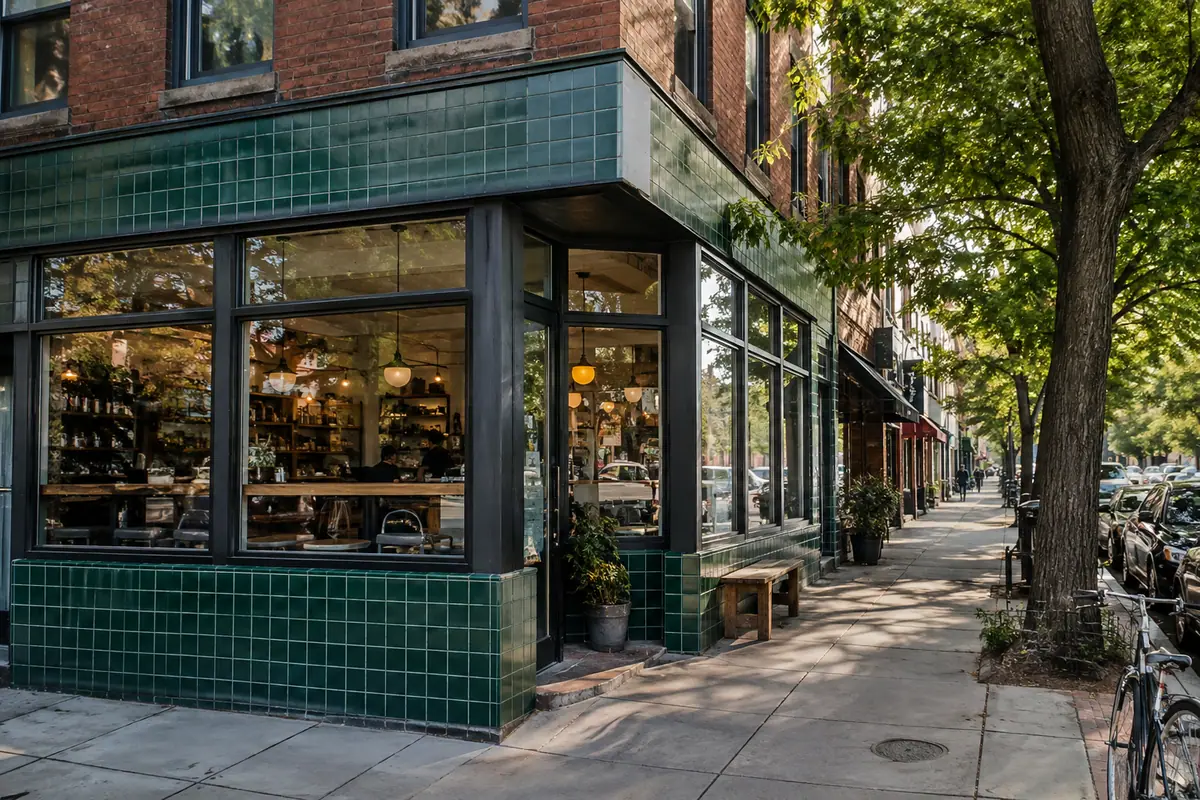 Photoreal travel-editorial view of Nate's Bagels in Richmond, Virginia