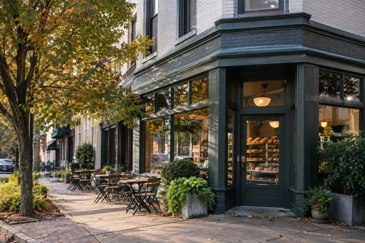 Photoreal travel-editorial view of Sub Rosa Bakery in Richmond, Virginia