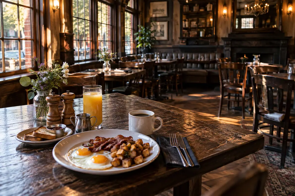 Photorealistic travel-editorial view of Fox & Goose Public House in Sacramento, California