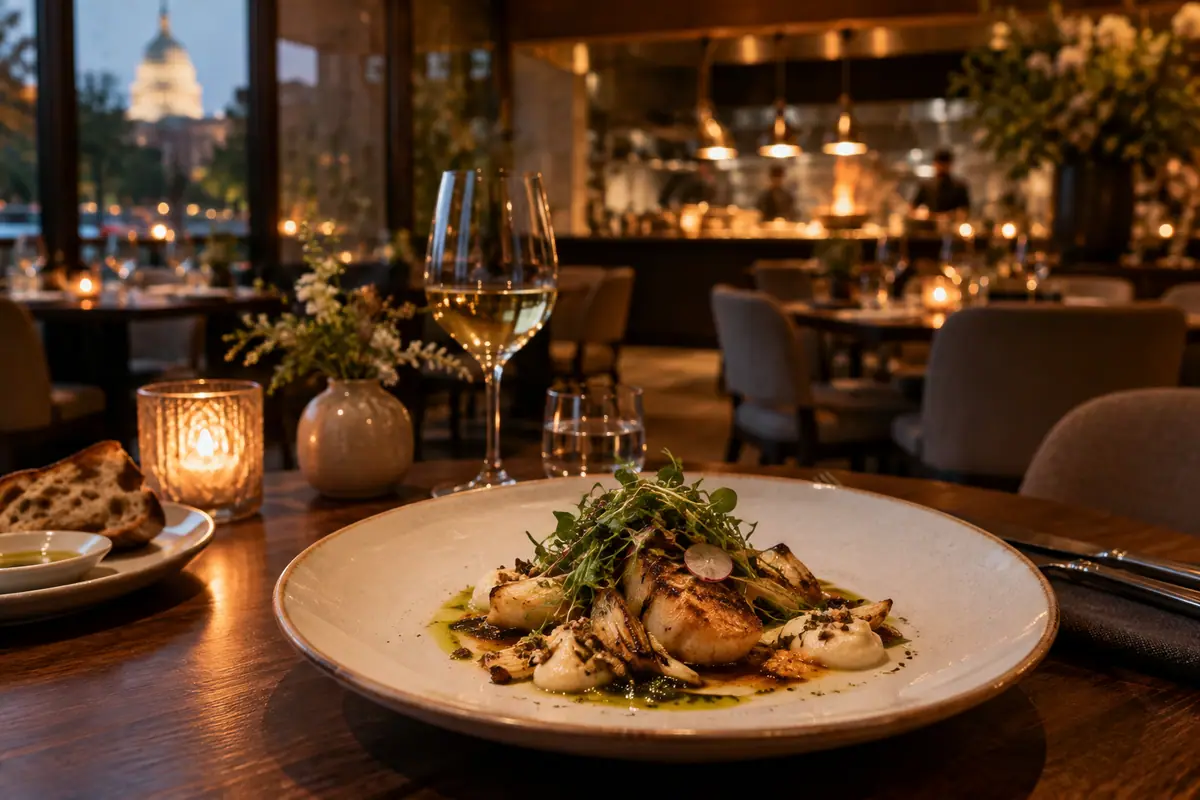 Photorealistic travel-editorial view of The Kitchen Restaurant in Sacramento, California