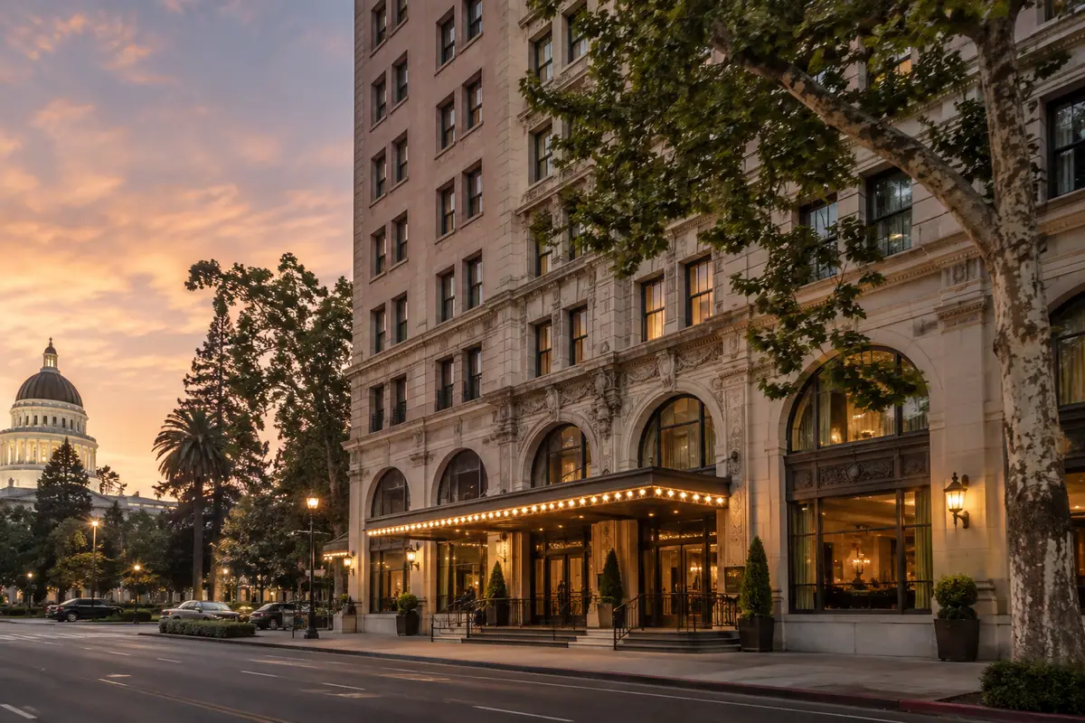 Photorealistic travel-editorial view of The Citizen Hotel in Sacramento, California