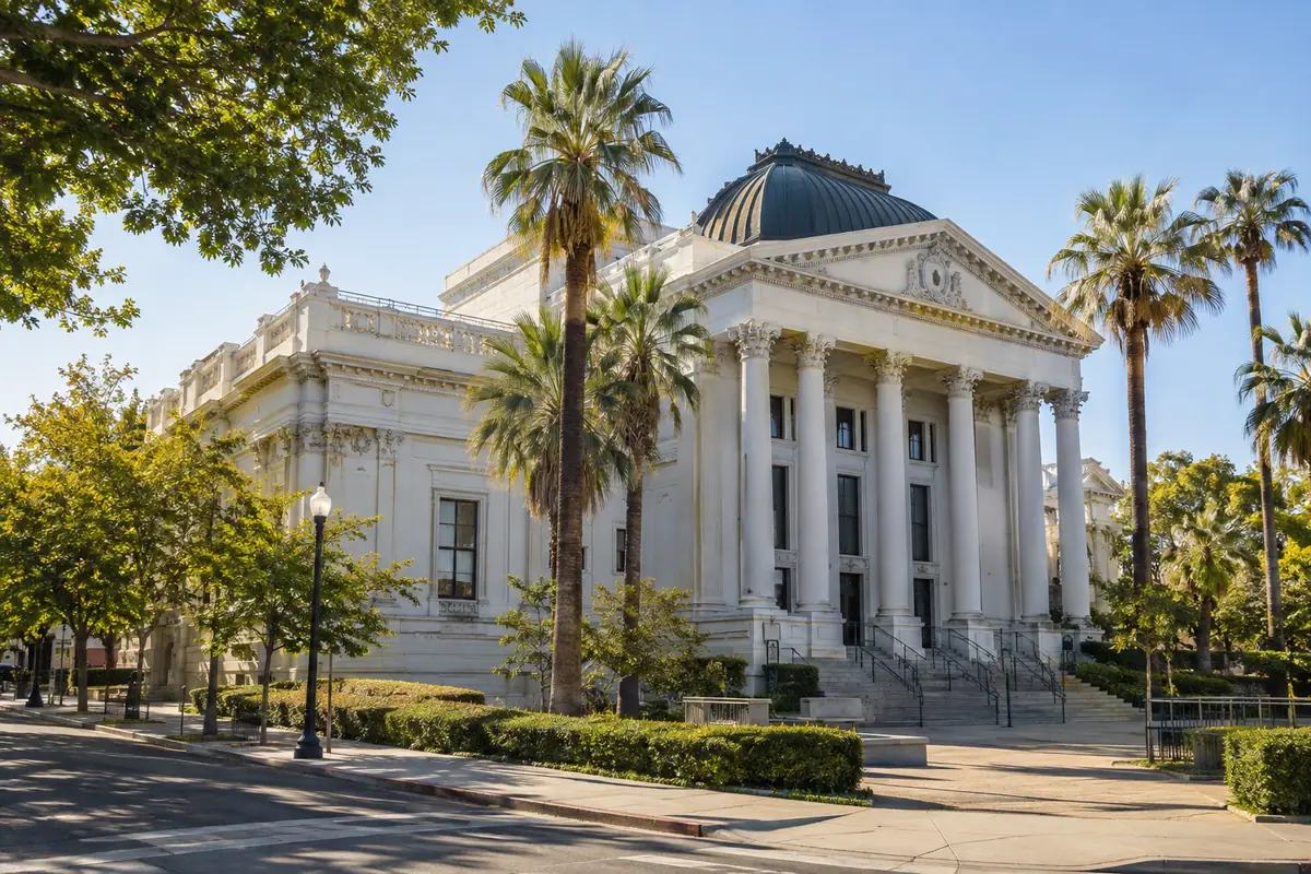 Photorealistic travel-editorial view of California Museum in Sacramento, California