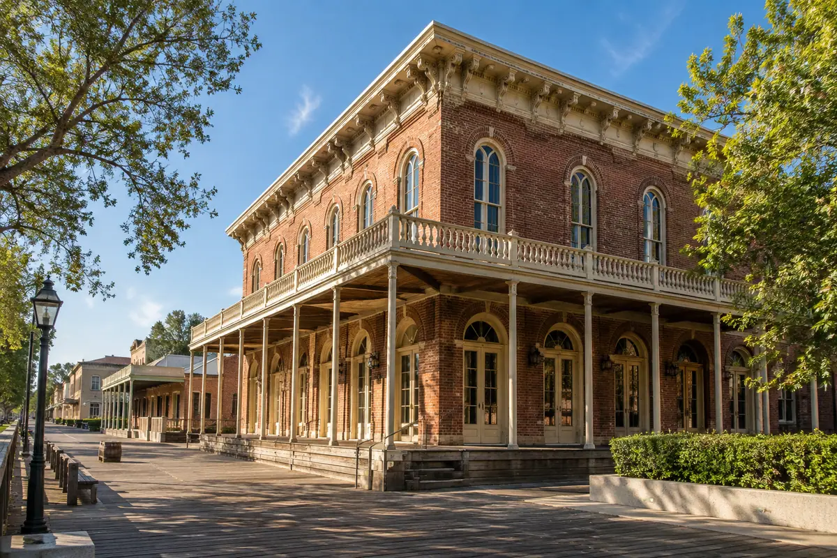 Photorealistic travel-editorial view of Sacramento History Museum in Sacramento, California