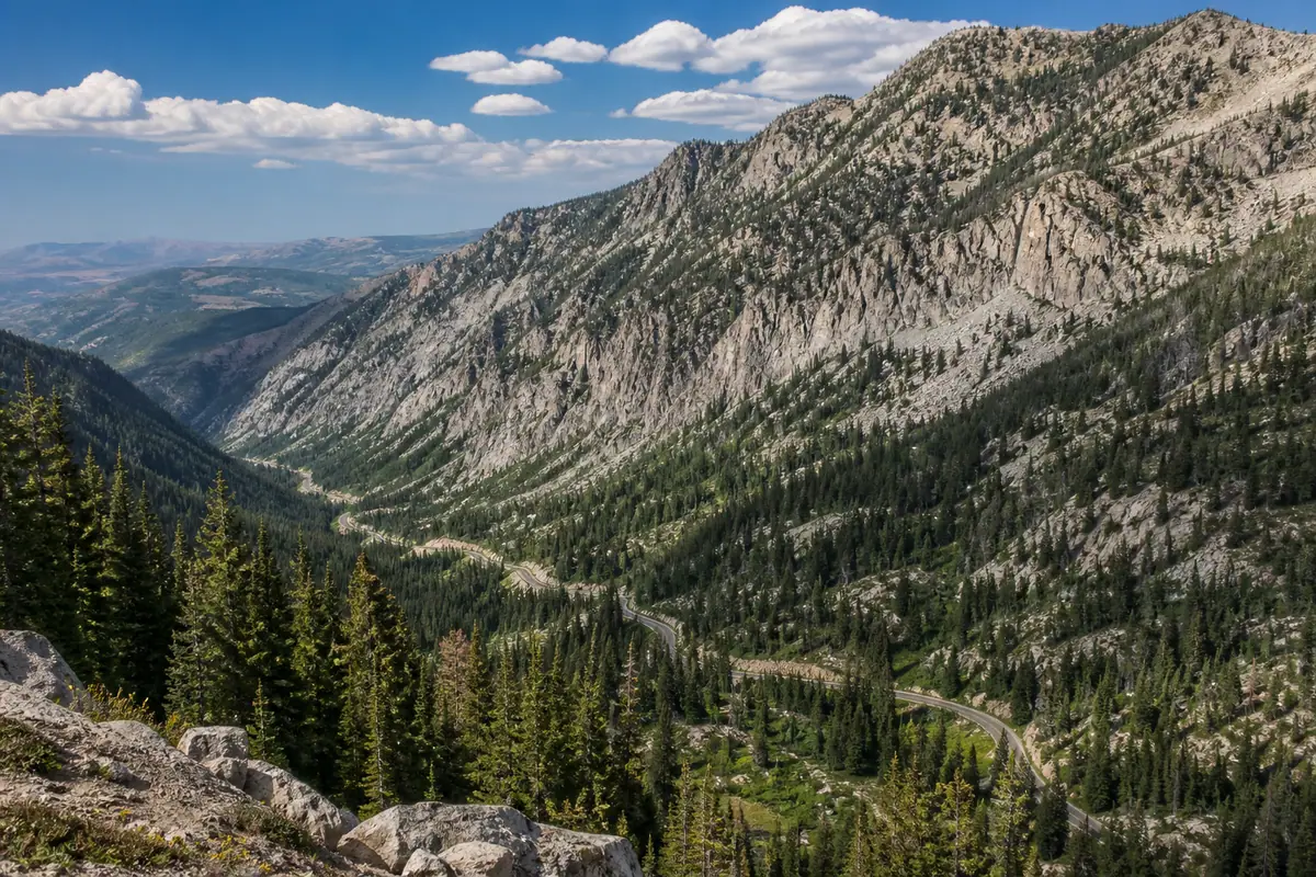 Photoreal editorial view of Big Cottonwood Canyon in Salt Lake City