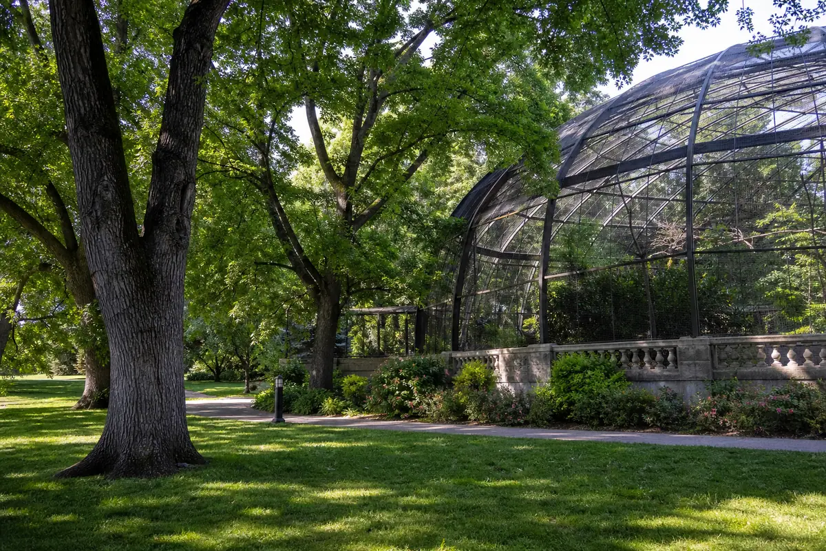 Photoreal editorial view of Liberty Park and Tracy Aviary in Salt Lake City