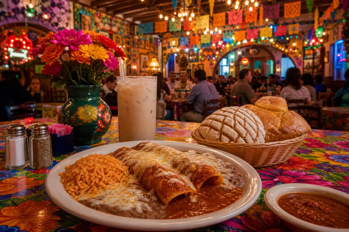 Photoreal dining or food scene representing Mi Tierra Cafe y Panaderia in San Antonio