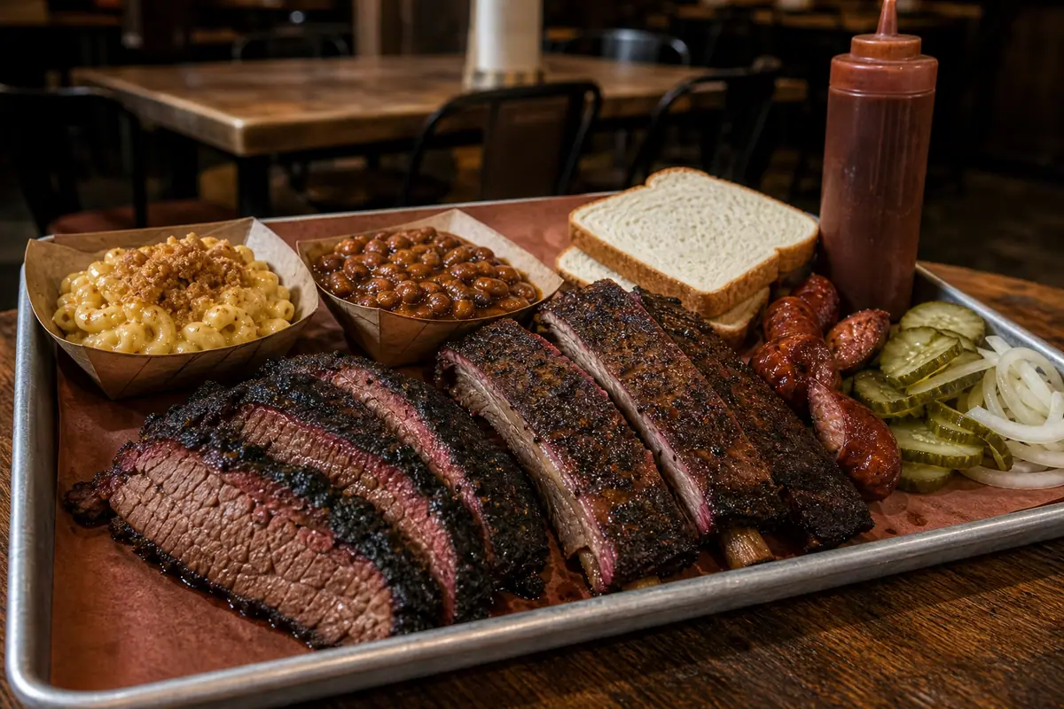 Photoreal dining or food scene representing Pinkerton's Barbecue in San Antonio