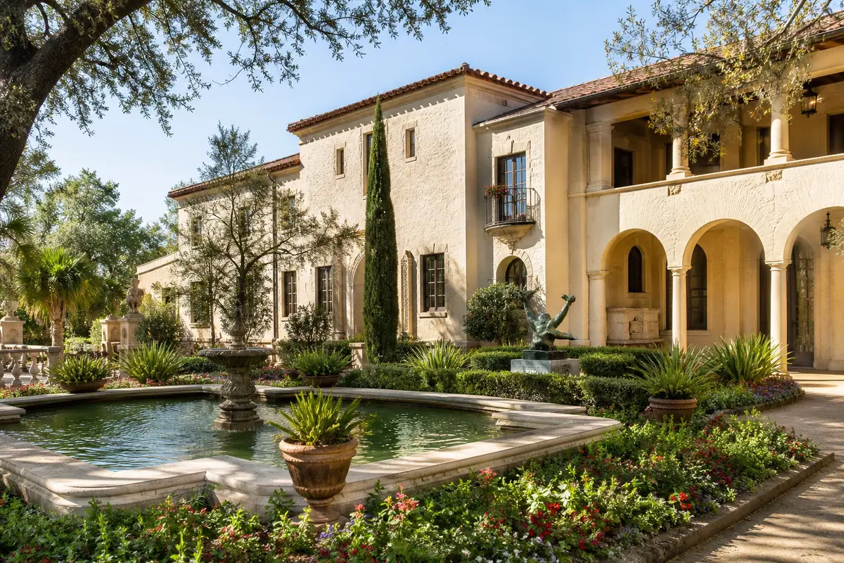 Photoreal Spanish Colonial Revival exterior of McNay Art Museum