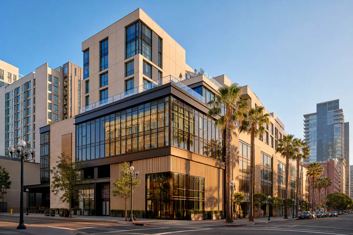 Photoreal exterior of Pendry San Diego in San Diego