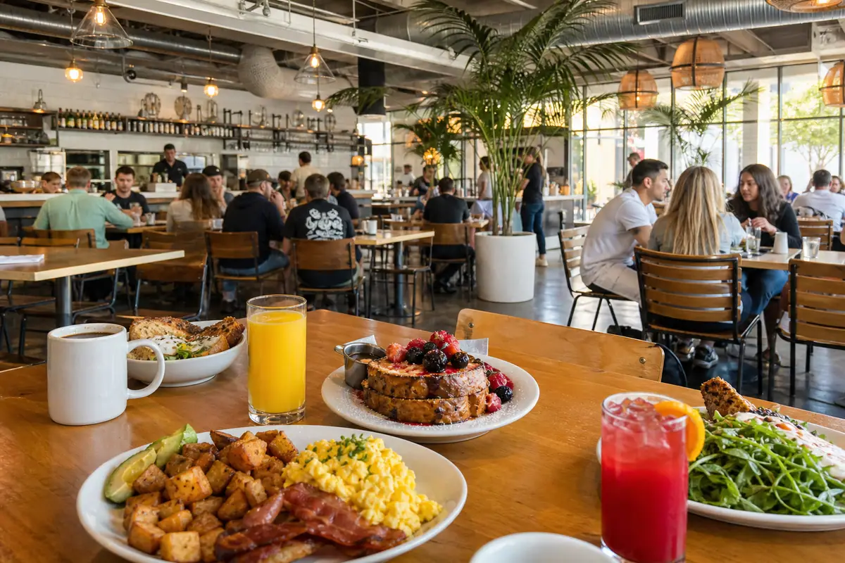 Photoreal dining or food scene representing Breakfast Republic in San Diego