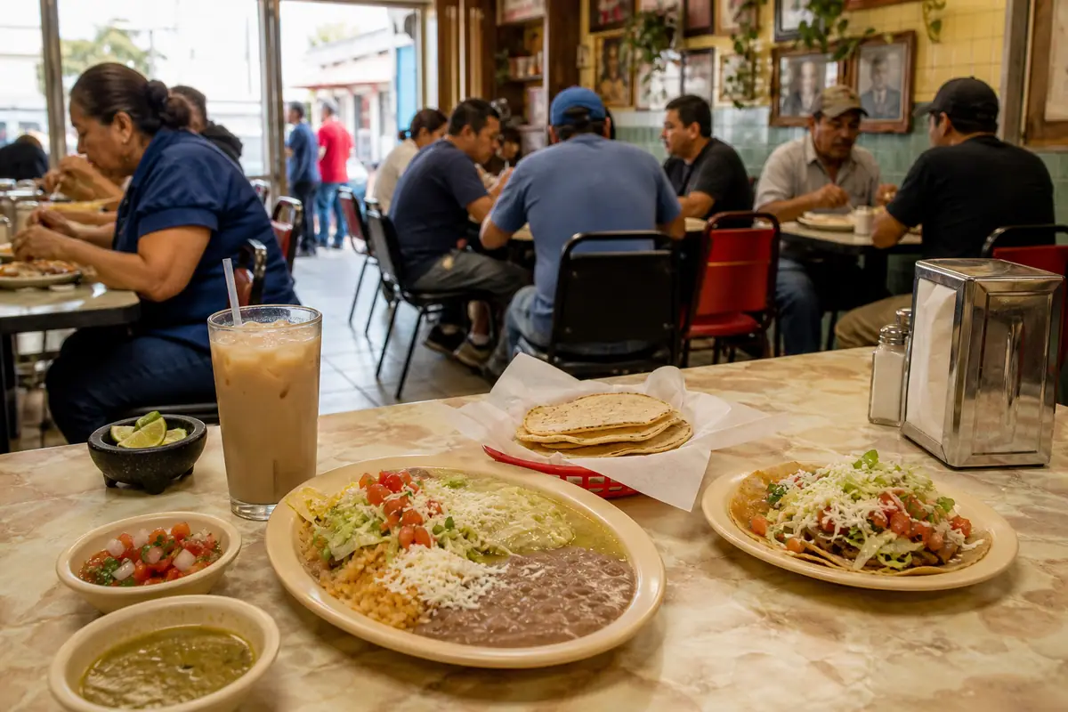 Photoreal dining or food scene representing Las Cuatro Milpas in San Diego