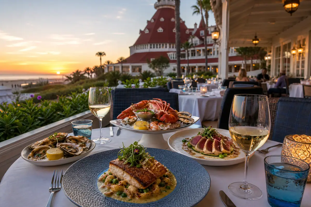 Photoreal dining or food scene representing Serea Coastal Cuisine in San Diego