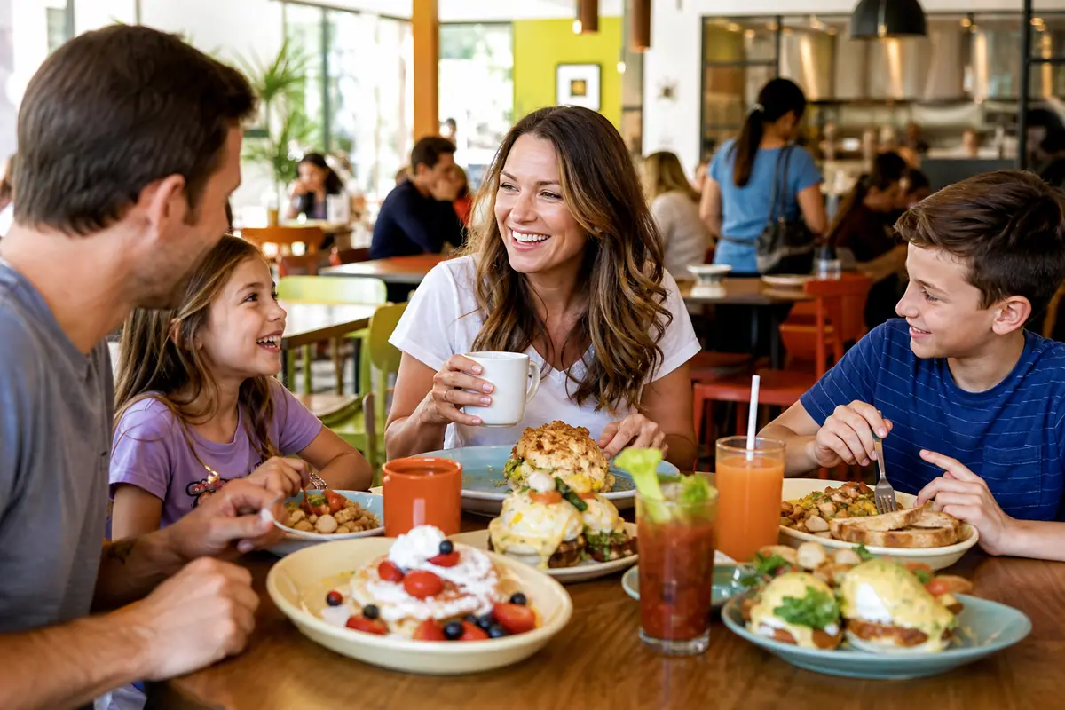 Photoreal dining or food scene representing Snooze, an A.M. Eatery in San Diego