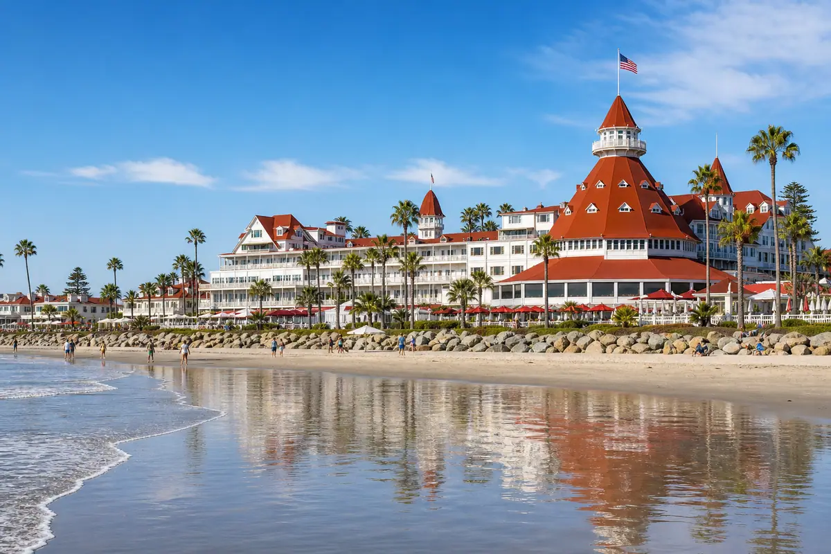 Photoreal view of Coronado Beach and Hotel del Coronado in San Diego
